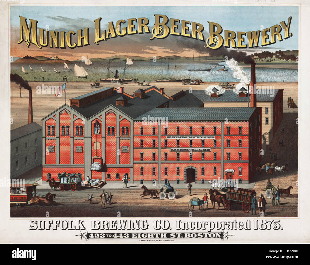 Boston Brewery Affiches - Munich lager beer Brewery. Suffolk Brewing Co., constituée en 1875, 423 à 443 8 St, Boston Banque D'Images