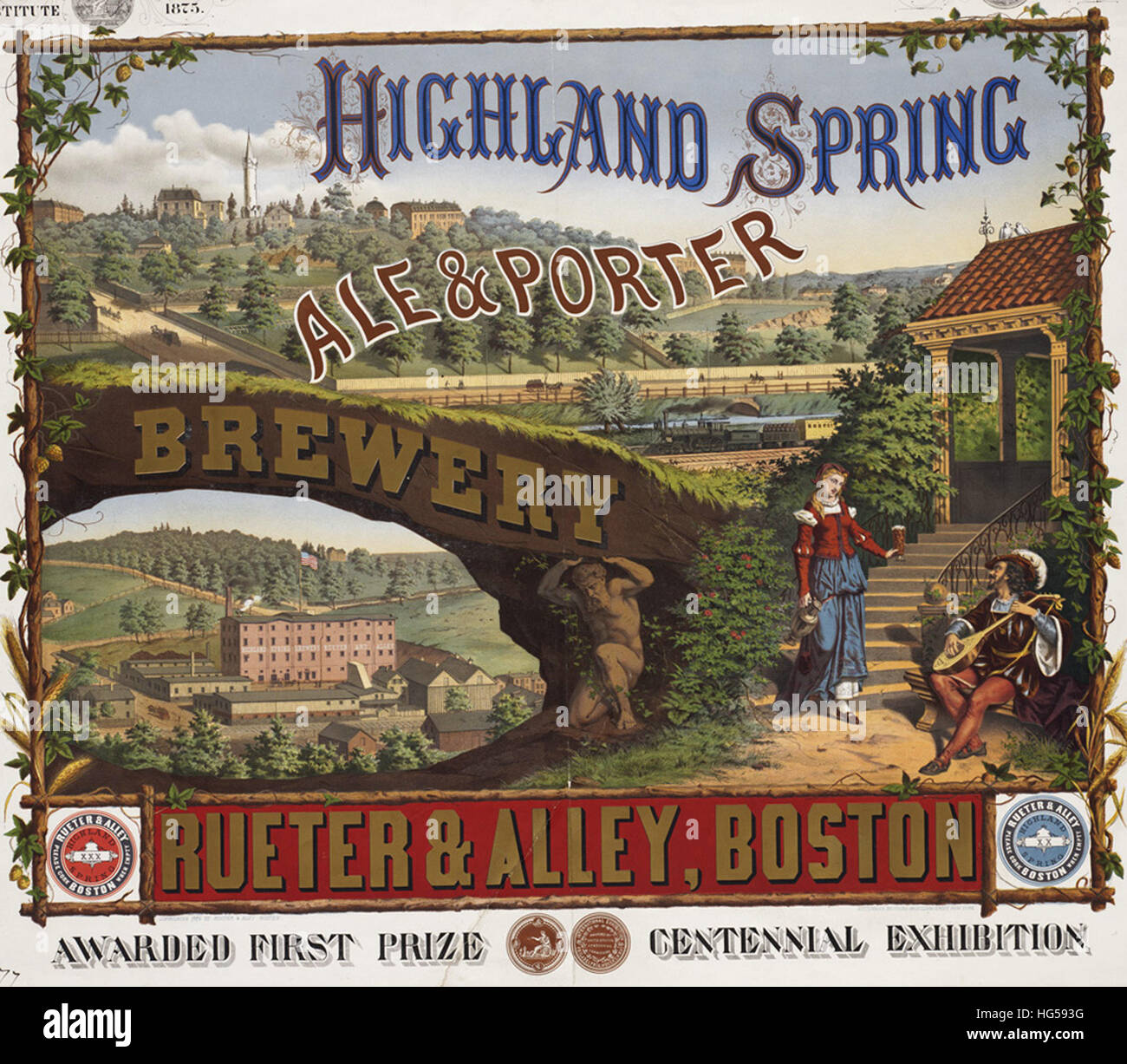 Boston Brewery Affiches - Highland Spring Brewery ale & porter. Rueter & Alley, Boston Banque D'Images