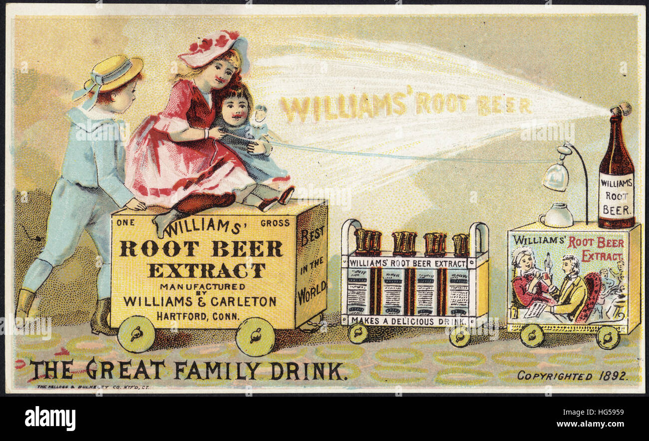 Commerce de boissons Cartes - Williams' extrait de la racinette fabriquée par Williams & Carleton, Hartford, Conn. de la grande famille boire. Banque D'Images
