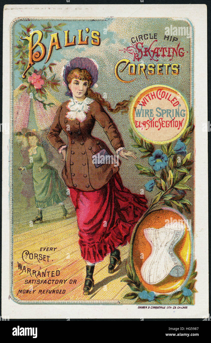Le commerce du vêtement Cartes - Ball's circle de patinage de la hanche corsets avec fil spiralé élastique du ressort de l'article. Chaque corset justifiée satisfaction garantie ou argent remis. Banque D'Images