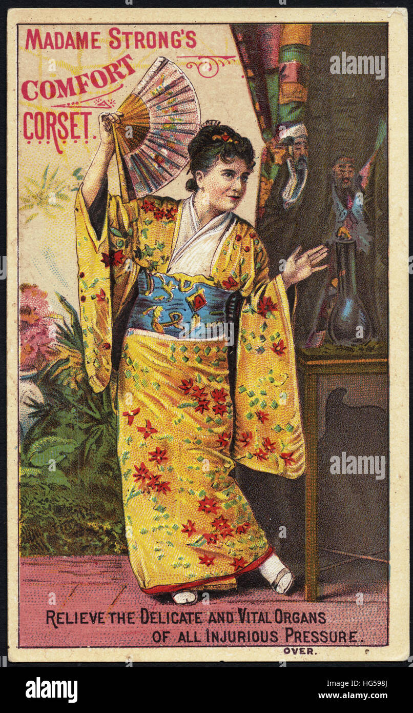 Le commerce du vêtement Cartes - Madame Strong's Comfort corset. Soulager la délicate et les organes vitaux de tous pression préjudiciable. Banque D'Images