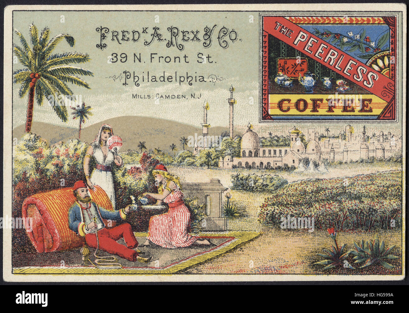 Commerce de boissons Cartes - Fred K A. Rex & Co. Le Café Peerless Banque D'Images