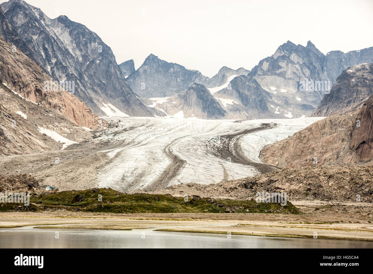 Prins Christian Sund, moraines latérale et médiale sur Igdlorssuit Glacier, le sud du Groenland, les régions polaires Banque D'Images