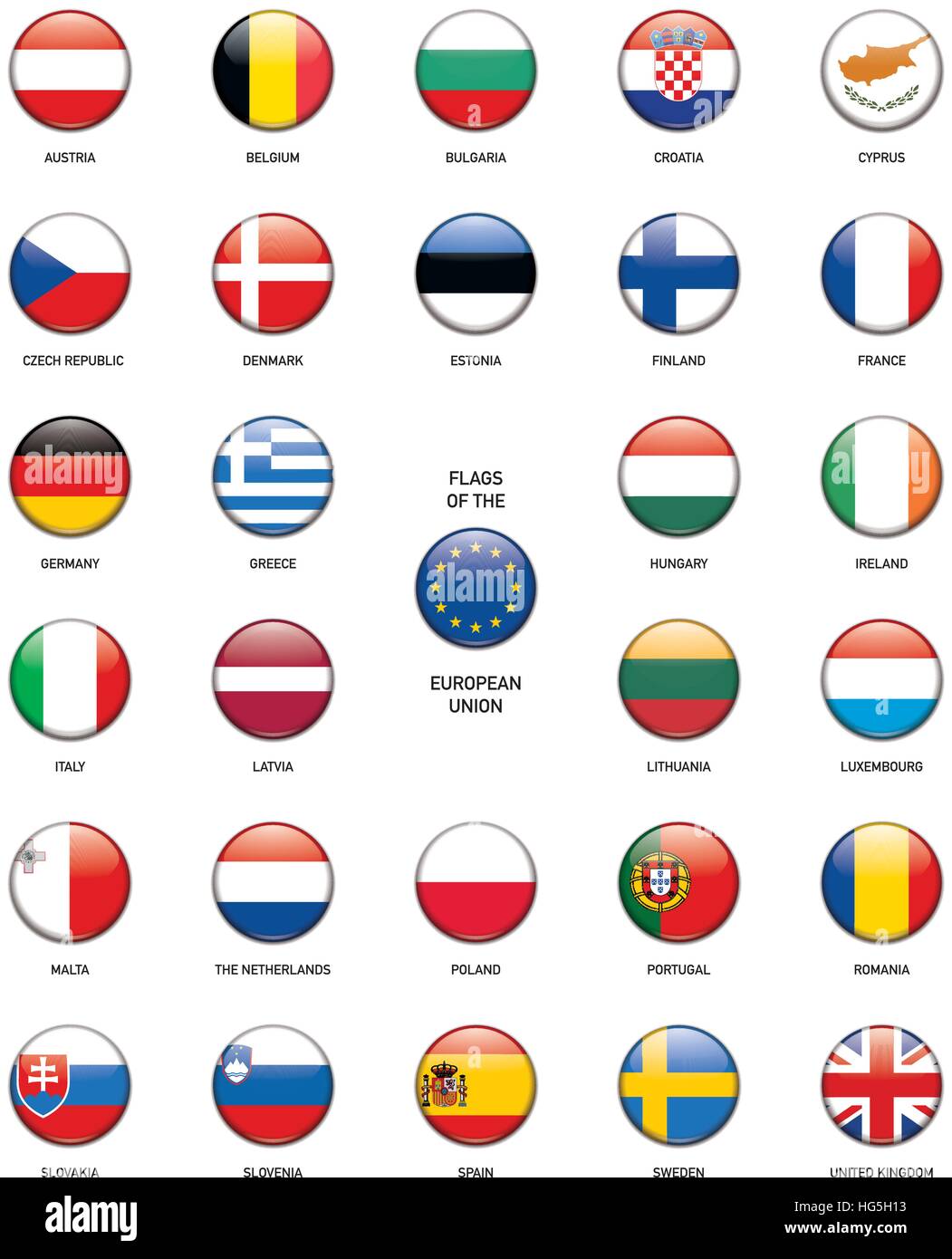 Drapeaux de l'Union européenne dans le style de bouton de verre Collection Illustration de Vecteur