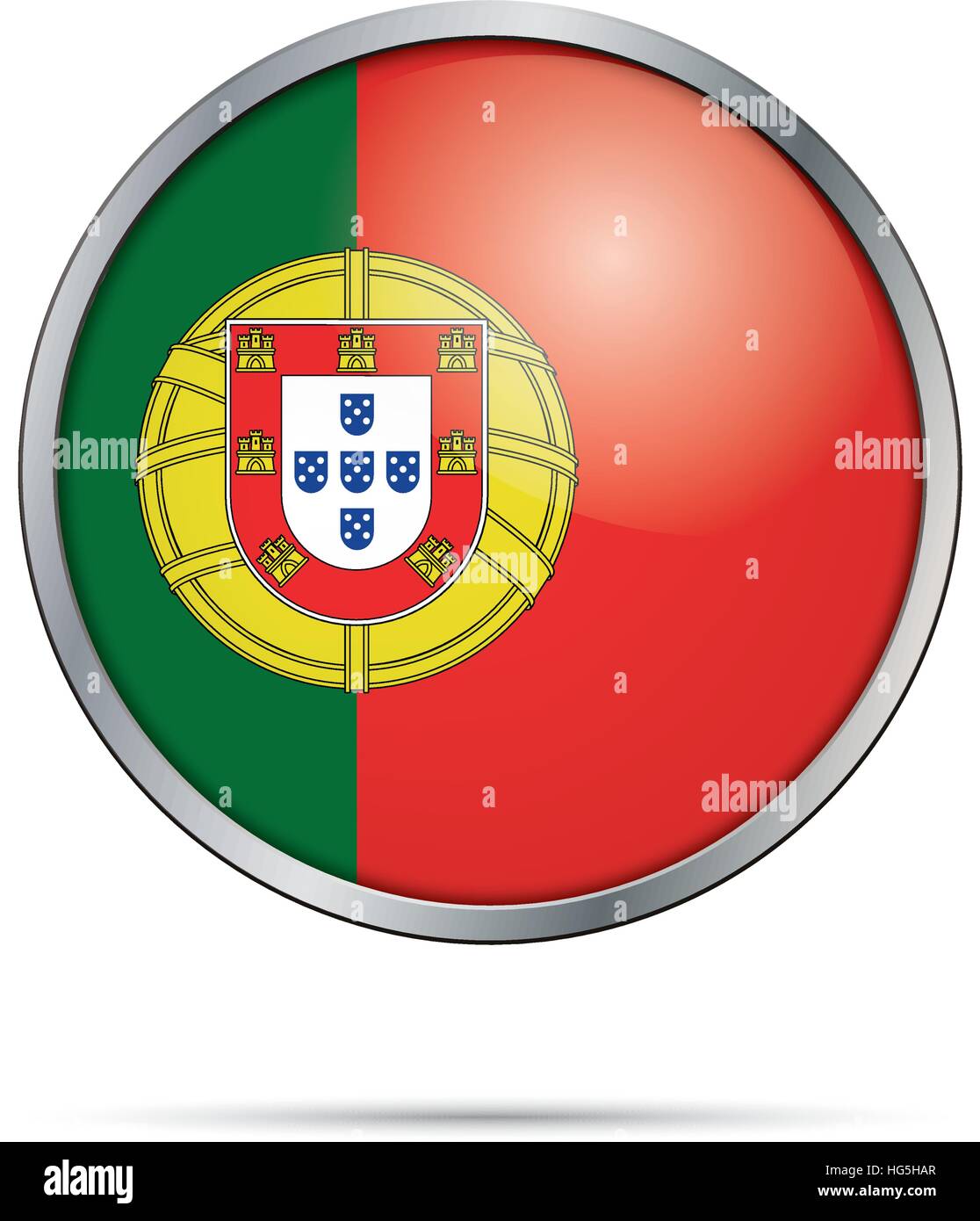 Drapeau Portugal style bouton de verre avec cadre métallique. Illustration de Vecteur
