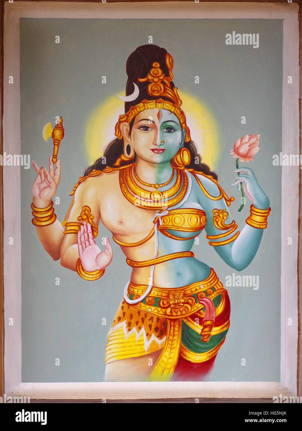 Peinture de dieu hindou 'Nateshwara Nari Ardha'. Amman Temple, Nemmara Bhagavathy, Palakkad, Kerala Banque D'Images