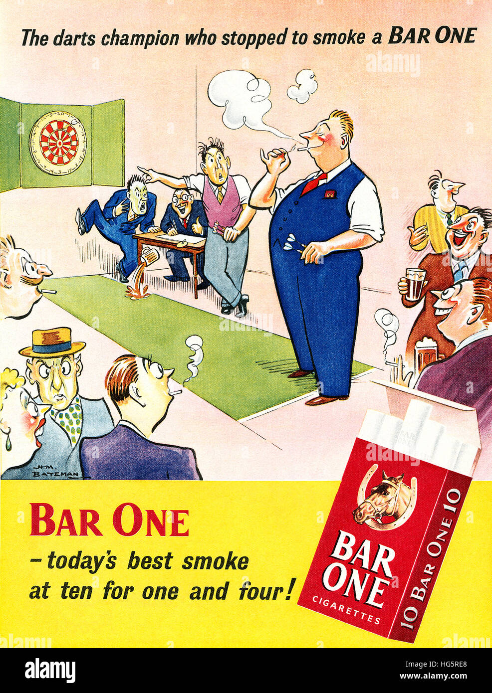 1952 La publicité pour les cigarettes Un Bar illustré par H. M. Bateman Banque D'Images