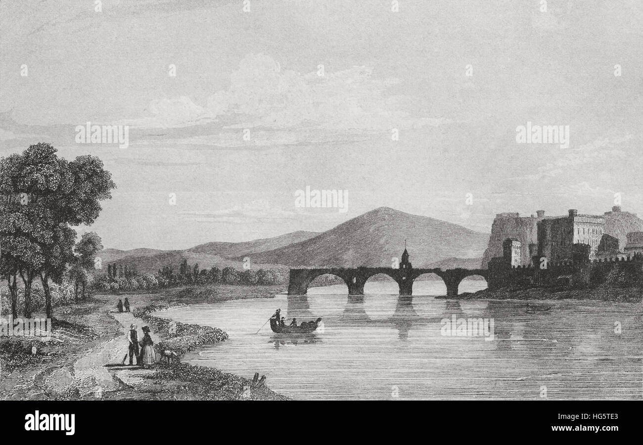 Pont médiéval d'Avignon (pont), France. 19ème siècle gravure sur acier par Breton et Lemaitre direxit. Banque D'Images