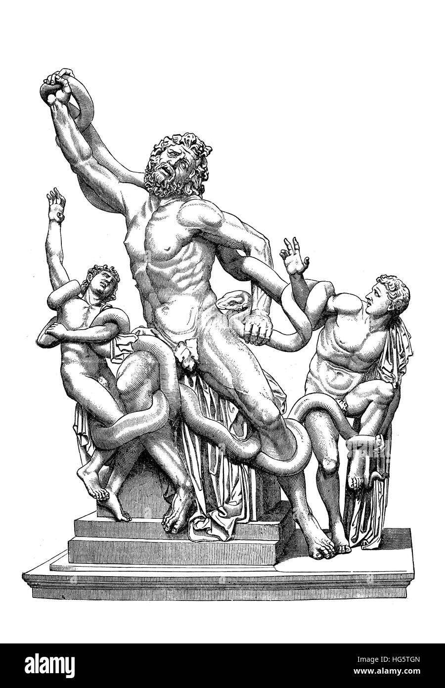 Célèbre sculpture en marbre romain ancien groupe de Laocoön et ses fils attaqués par des serpents de mer, fouillé à Rome en 1506 Banque D'Images