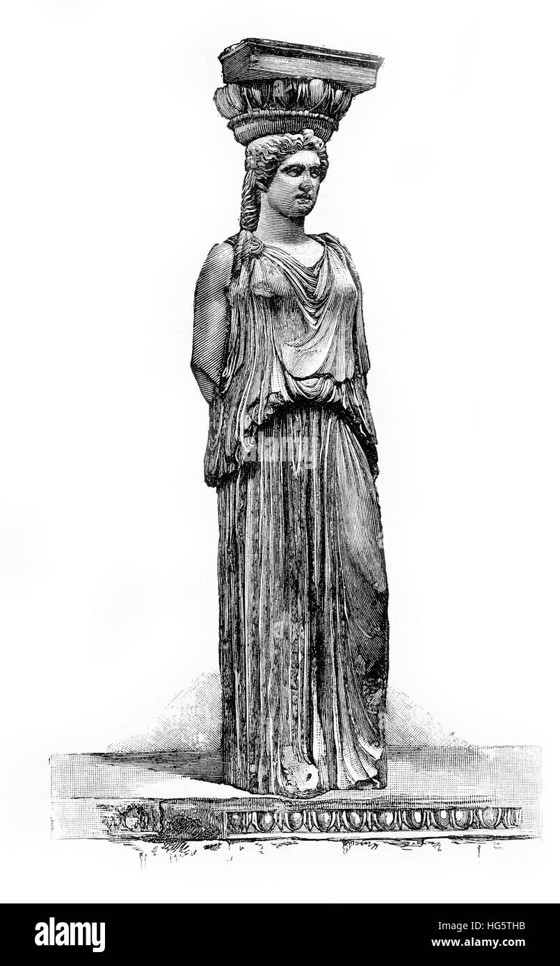 Statue à caryatide de grec ancien Erechtheion temple de l'acropole d'Athènes dédié à Athéna et Poséidon Banque D'Images
