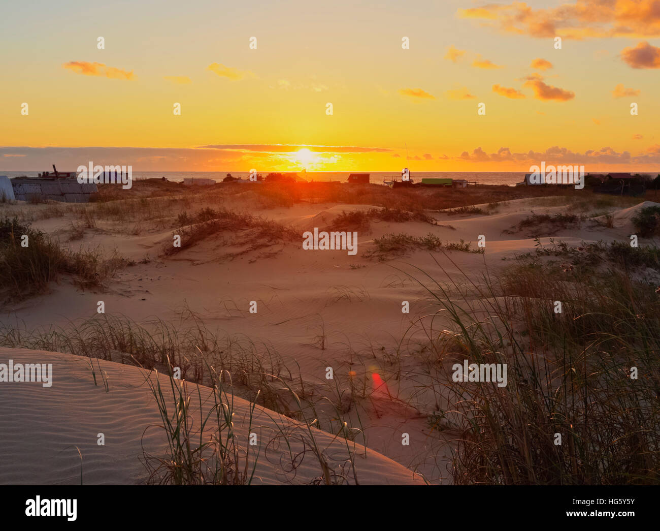 L'Uruguay, Rocha Ministère, Cabo Polonio, lever du soleil sur les dunes. Banque D'Images