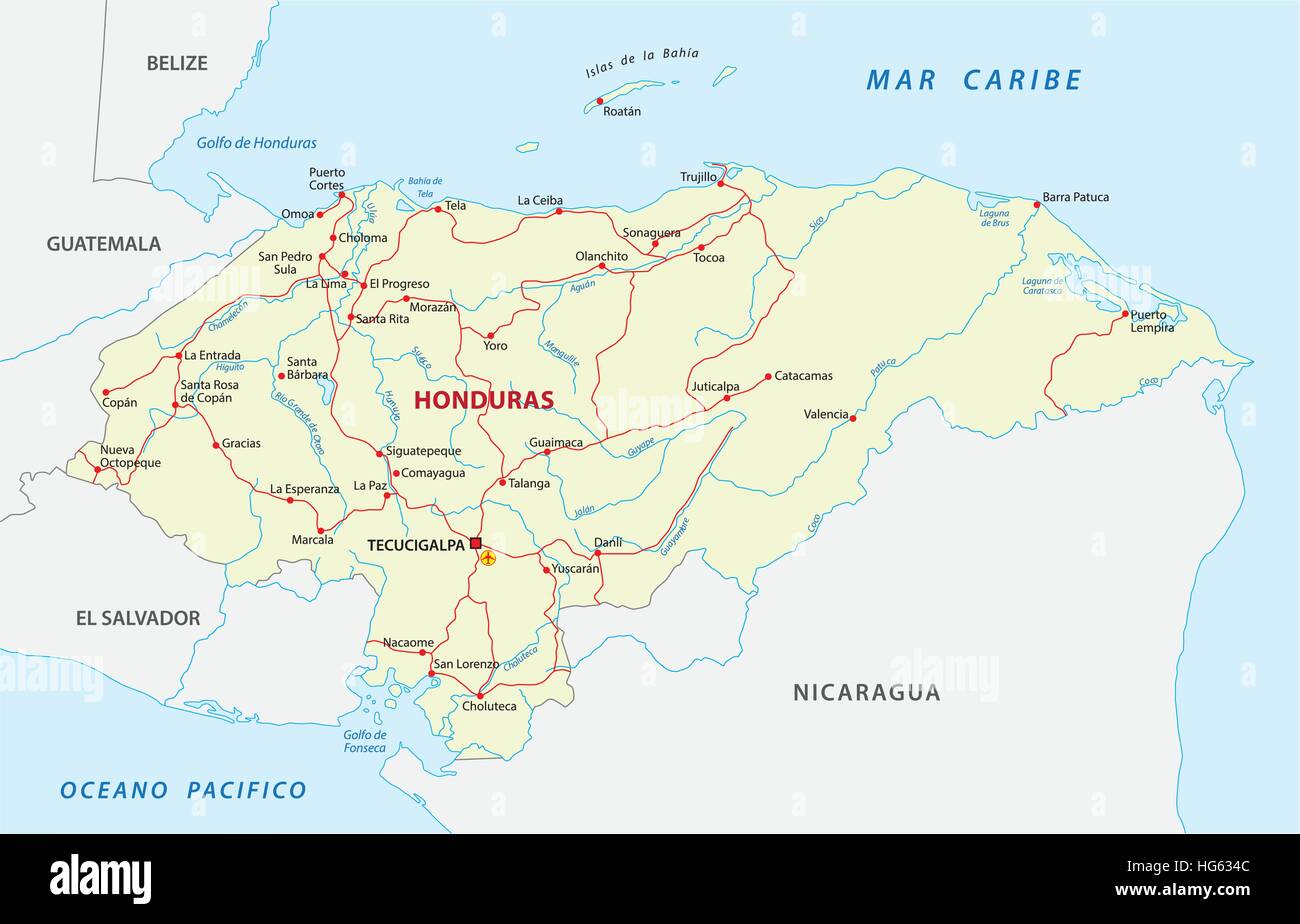 Mapa De Honduras Banque De Photographies Et D Images Haute R Solution Honduras Carte Routiere Hg634c 