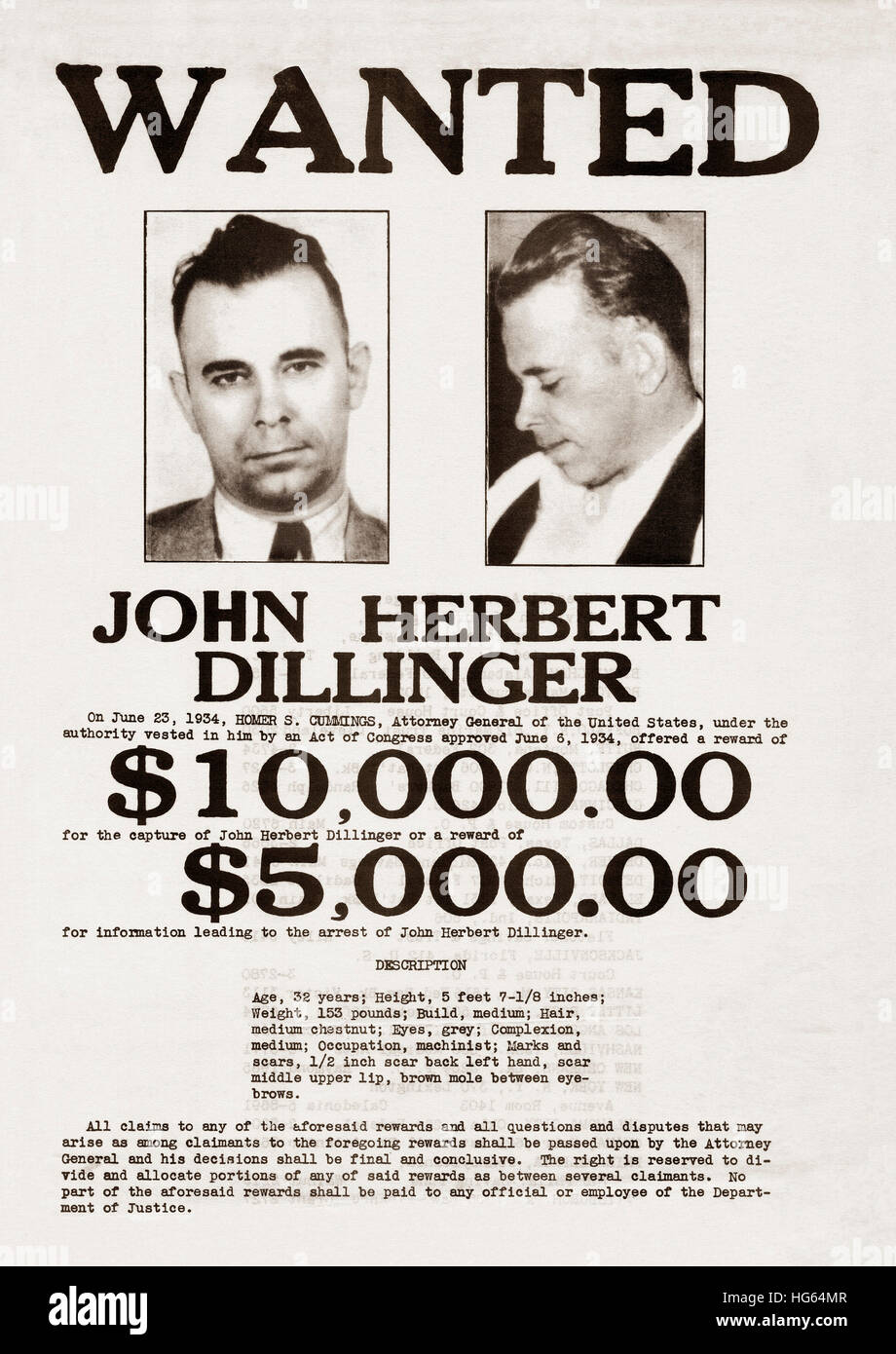 John Dillinger un avis de recherche. Banque D'Images John Dillinger un avis de recherche. Banque D'Images