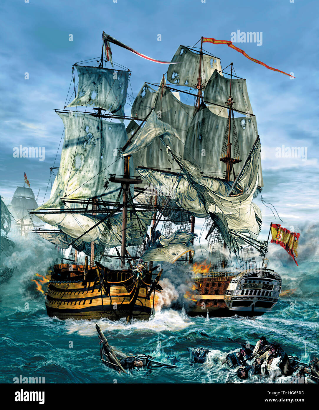 La guerre navale a été dominé par les navires à voile du 16e au milieu du 19ème siècle. Banque D'Images