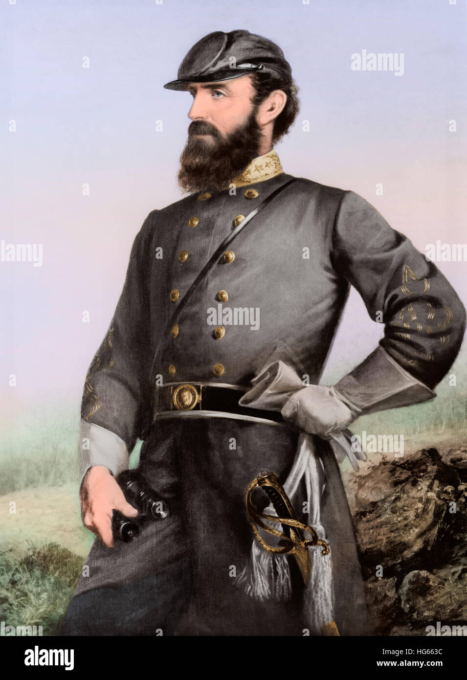 Trois quarts portrait du général Thomas Stonewall Jackson. Banque D'Images