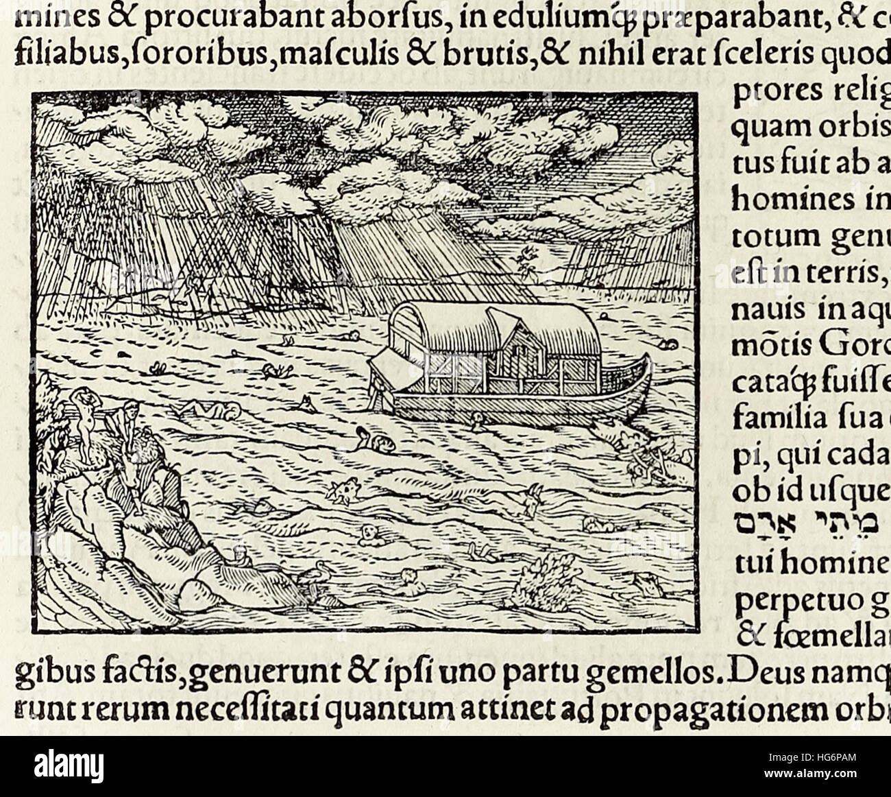 L'Arche de Noé et le déluge, gravure sur bois de 1550 édition de "Cosmographia" par Sebastian Munster (1488-1552). Voir la description pour plus d'informations. Banque D'Images L'Arche de Noé et le déluge, gravure sur bois de 1550 édition de "Cosmographia" par Sebastian Munster (1488-1552). Voir la description pour plus d'informations. Banque D'Images