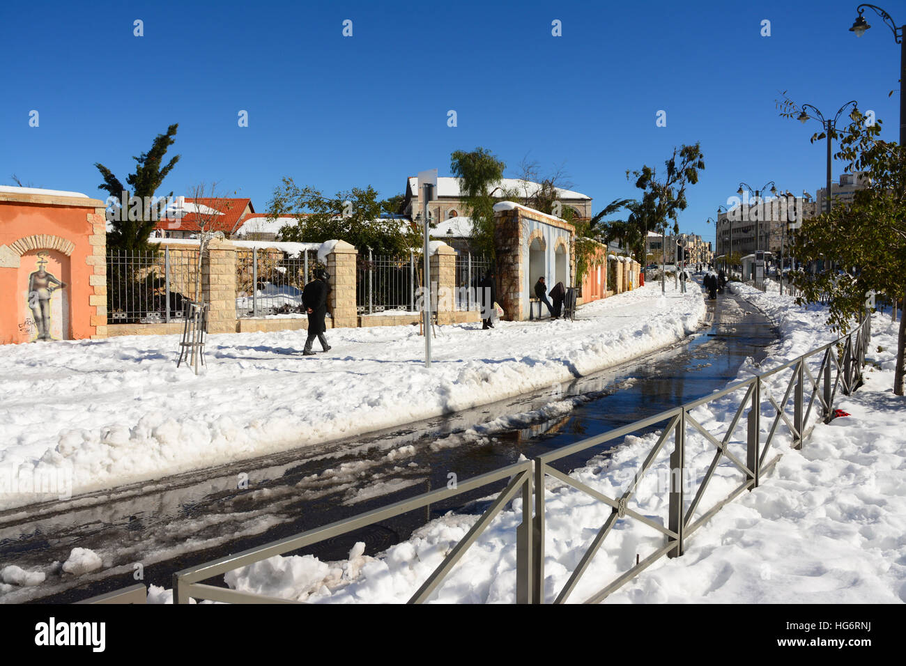 La neige à Jérusalem, Israël Banque D'Images