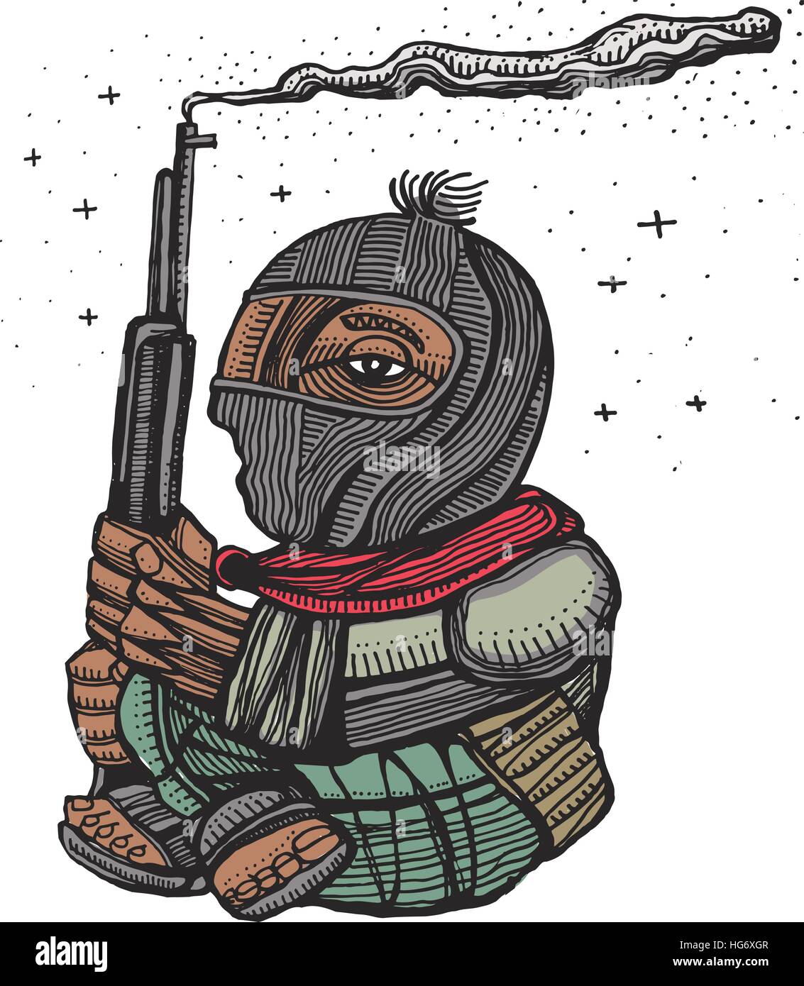 Hand drawn vector illustration ou dessin d'un soldat rebelle zapatist Illustration de Vecteur