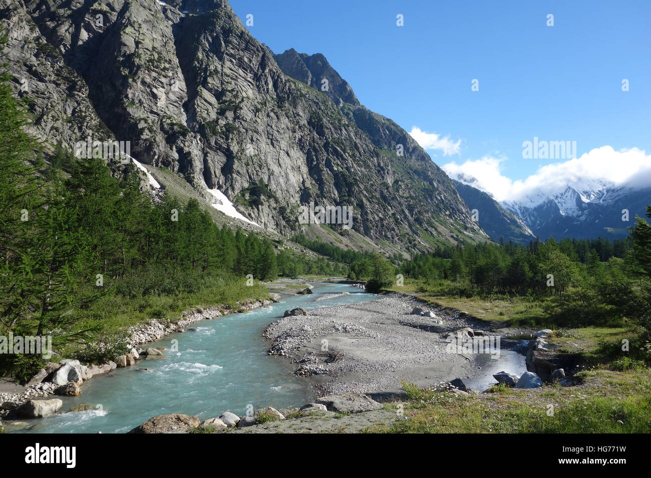 Val Ferret, dans les Alpes italiennes. Banque D'Images