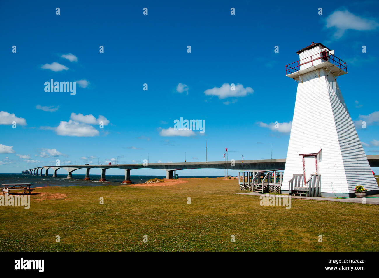 Phare en bois dans le parc ferroviaire maritime - Prince Edward Island - Canada Banque D'Images