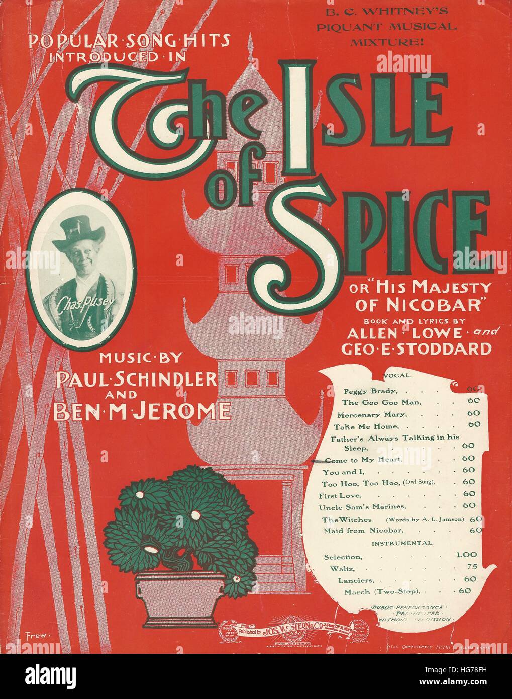 'L'île de Spice' 1903 Chicago Musical Partitions couvrir Banque D'Images