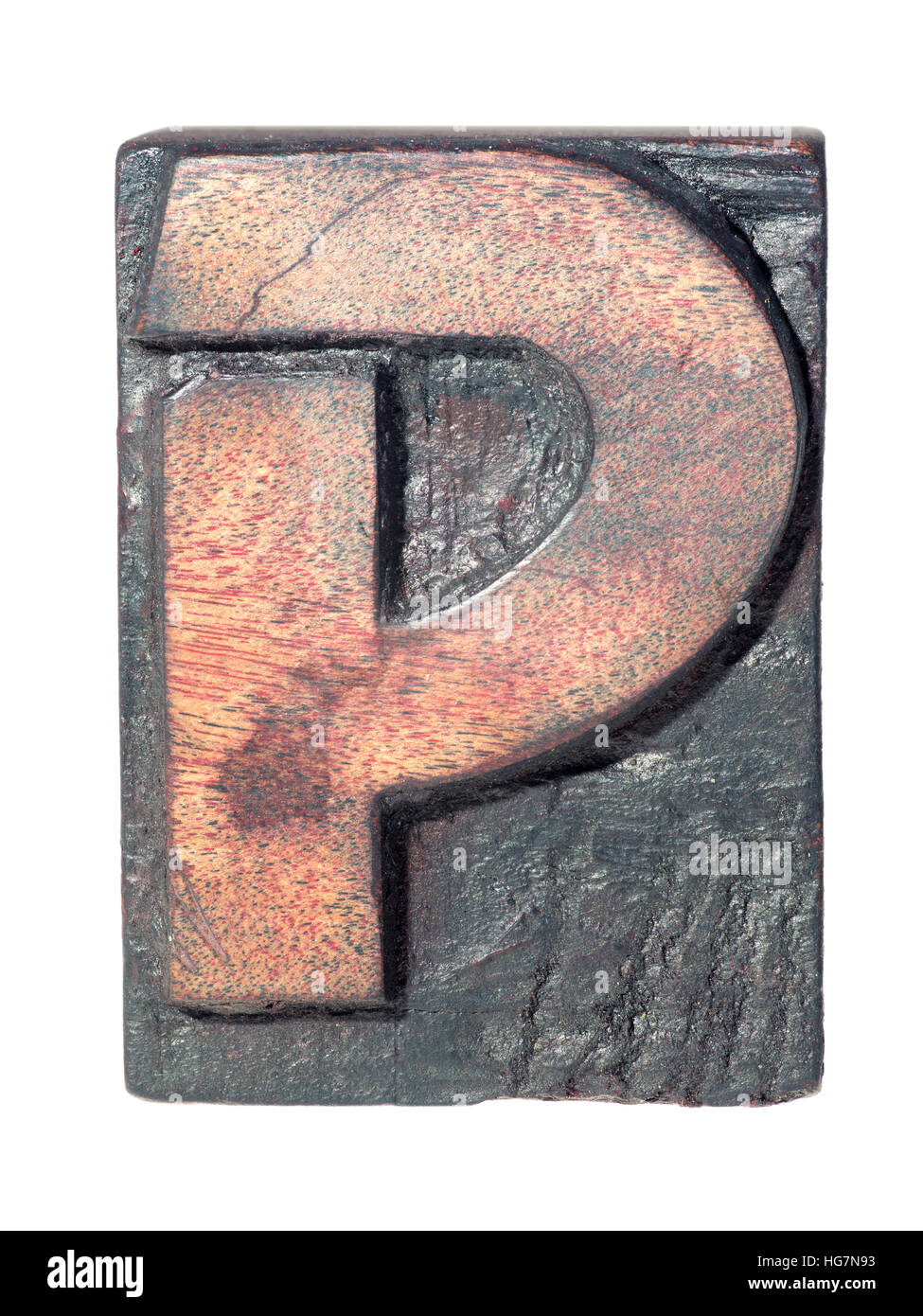 Lettre P en bois vintage détaillées isolés de caractères Banque D'Images