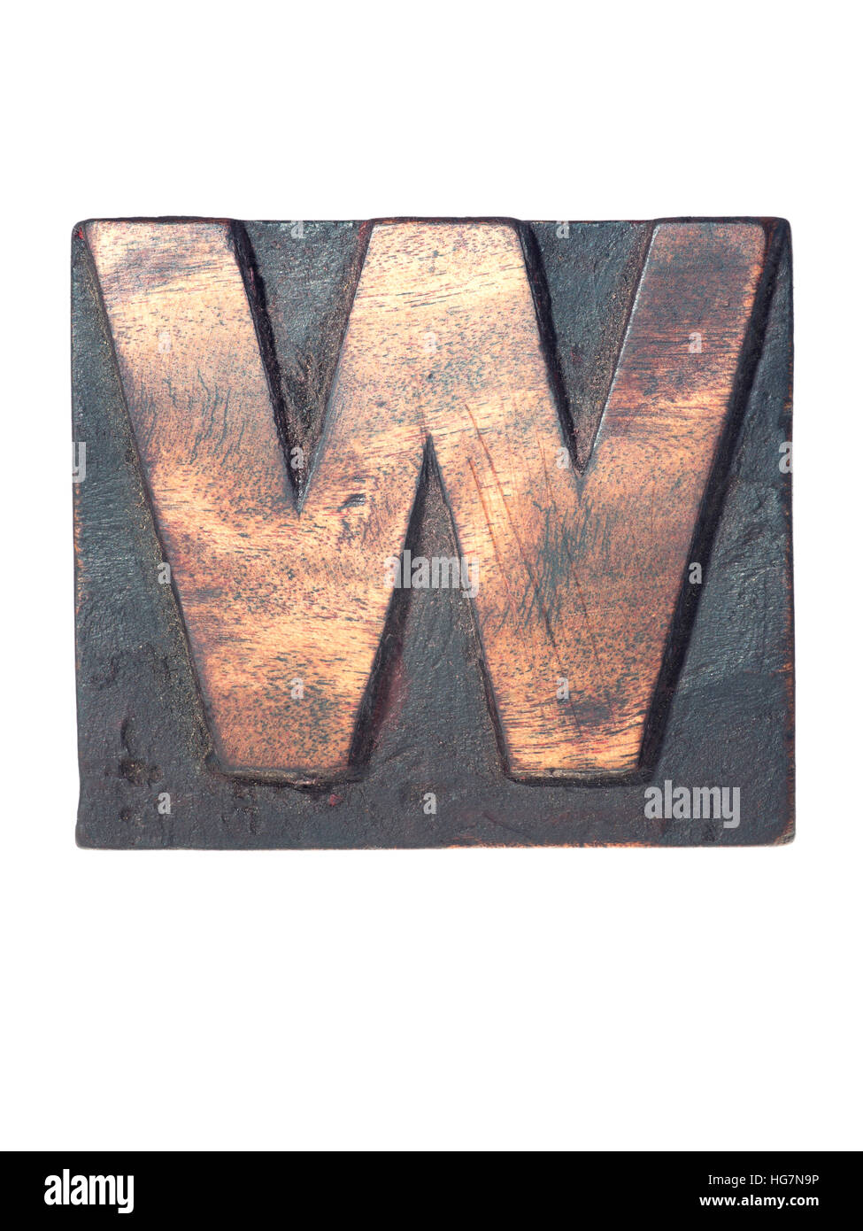 Lettre W en bois vintage détaillées isolés de caractères Banque D'Images
