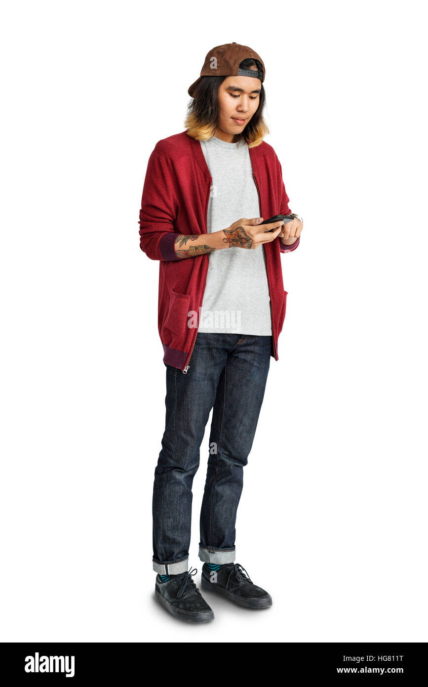 Jeune homme Concept Smartphone Navigation Banque D'Images