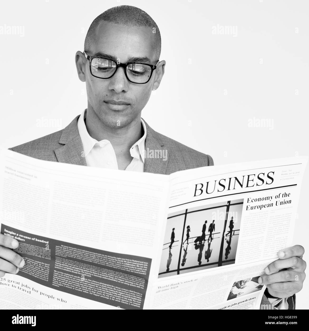 Businessman Reading Newspaper Article Journal Concept Banque D'Images