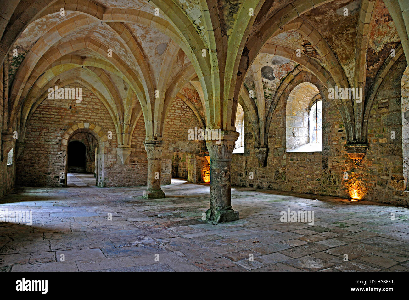 Rez-de-chaussée vault dans l'Abbaye de Fontenay en Bourgogne. Banque D'Images