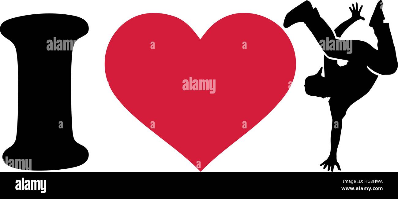 J'aime la silhouette de breakdance Illustration de Vecteur