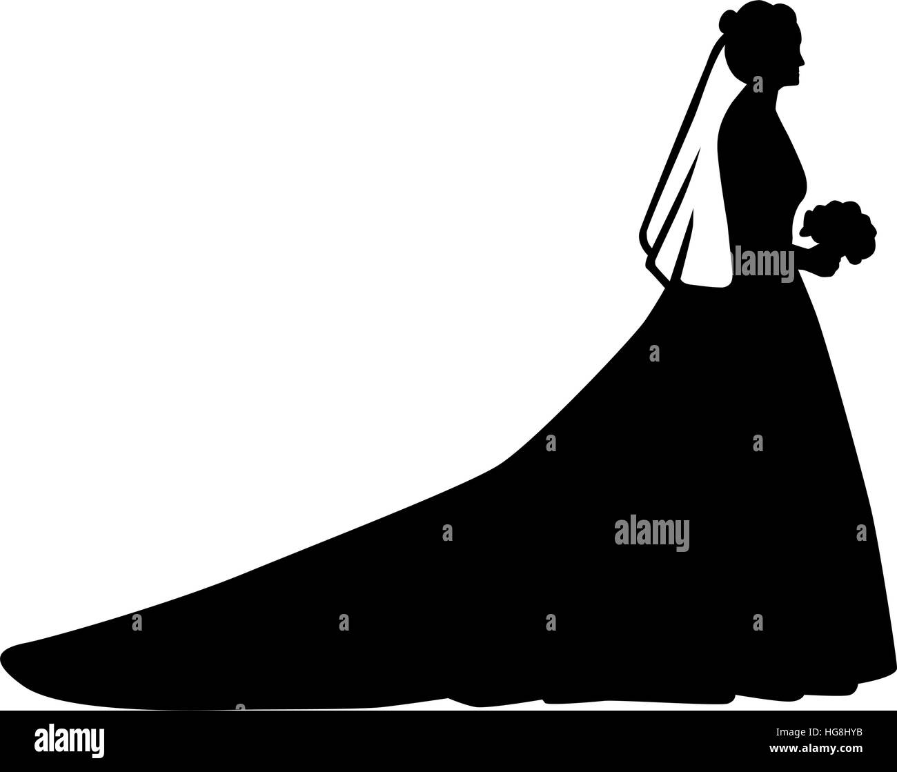 Silhouette mariée avec long train Illustration de Vecteur