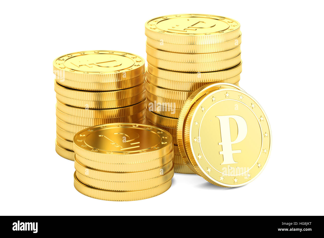 Rouble Gold coins, rendu 3D isolé sur fond blanc Banque D'Images