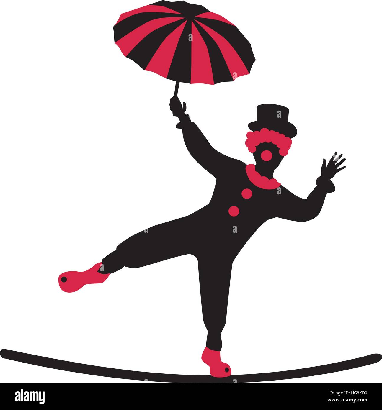 Clown dansant sur une corde raide avec parapluie Illustration de Vecteur