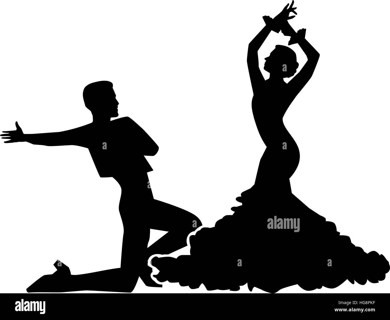 Silhouette de couple danse flamenco Illustration de Vecteur