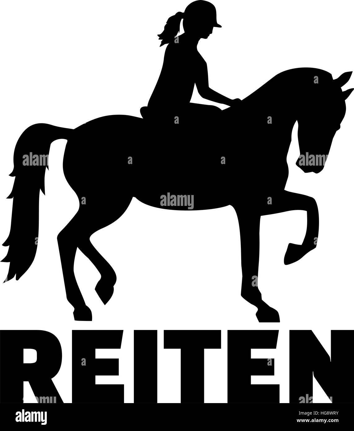L'équitation femme avec titre allemand Illustration de Vecteur