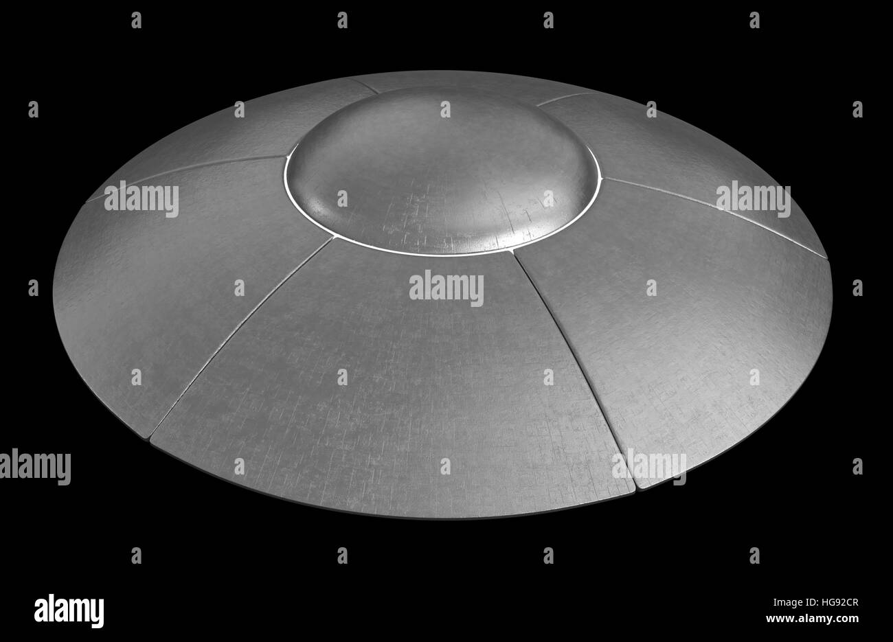 3D render of flying saucer sur fond noir isolé Banque D'Images