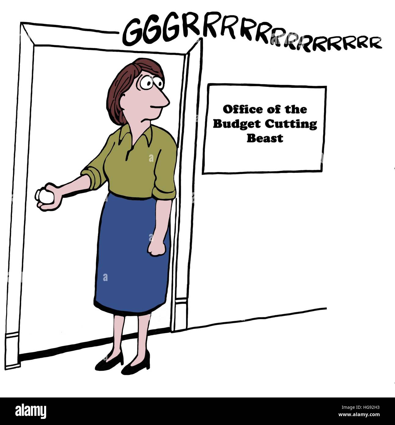 Caricature d'affaires à propos de la bête les réductions de budget. Banque D'Images