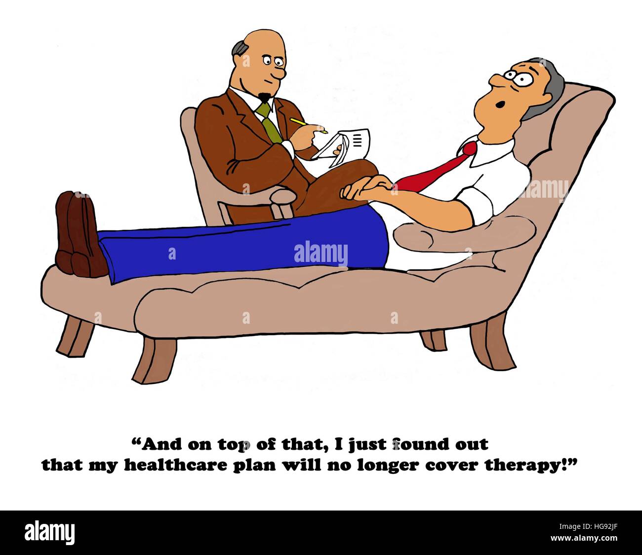 Caricature de la santé sur l'assurance médicale pour la thérapie d'être arrêté de façon inattendue. Banque D'Images