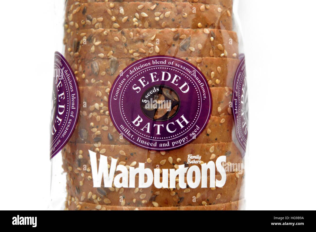 Lot ensemencé Warburtons 5 pain de combinaison de graines de lin, millet, pavot, tournesol, et le sésame. Banque D'Images