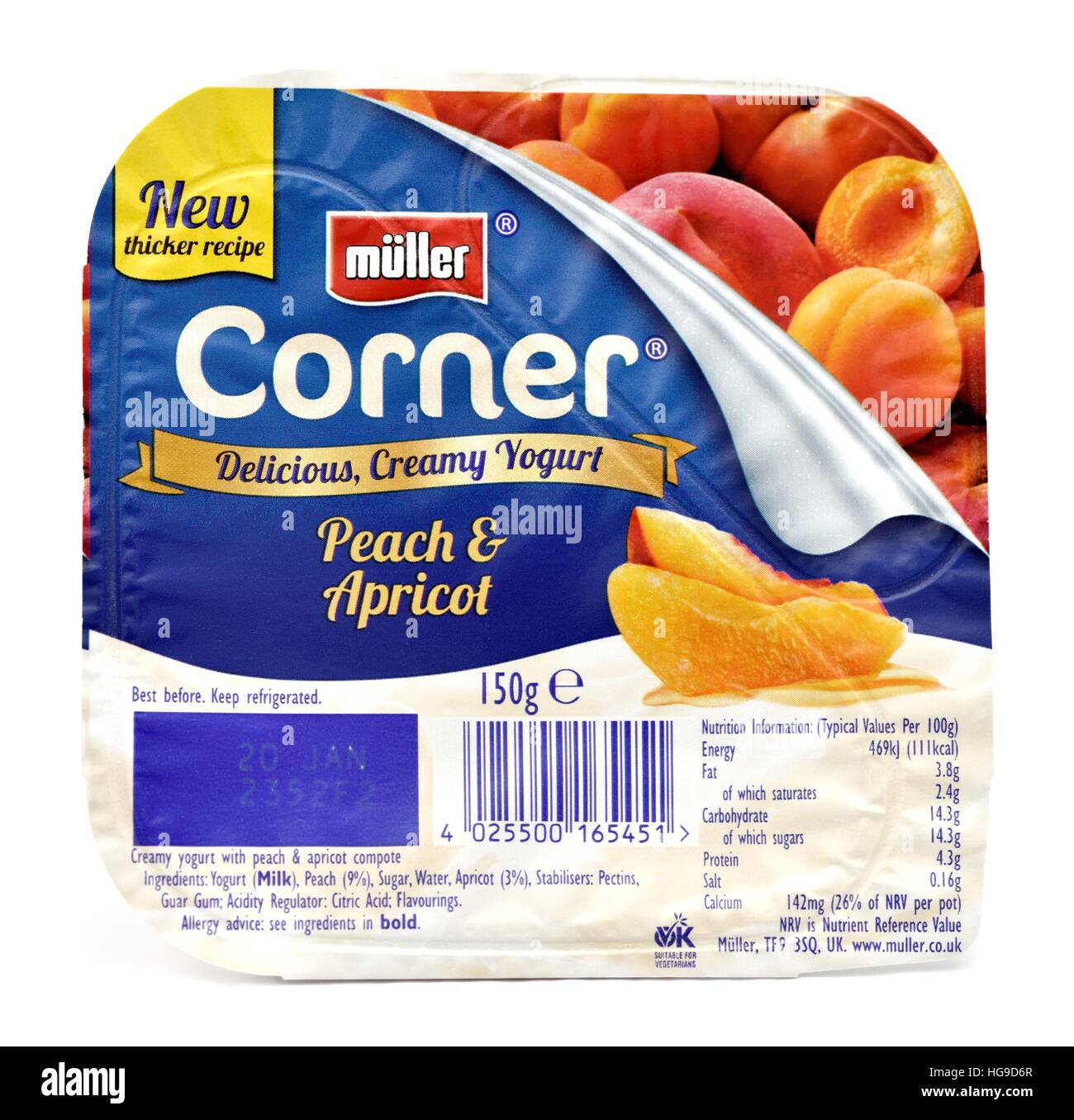 Muller Corner yaourts peach & abricot Banque D'Images