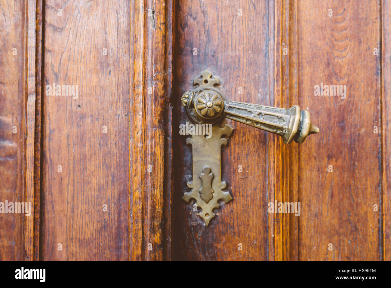 Ancienne poignée en métal décoratifs sur la vieille porte Banque D'Images