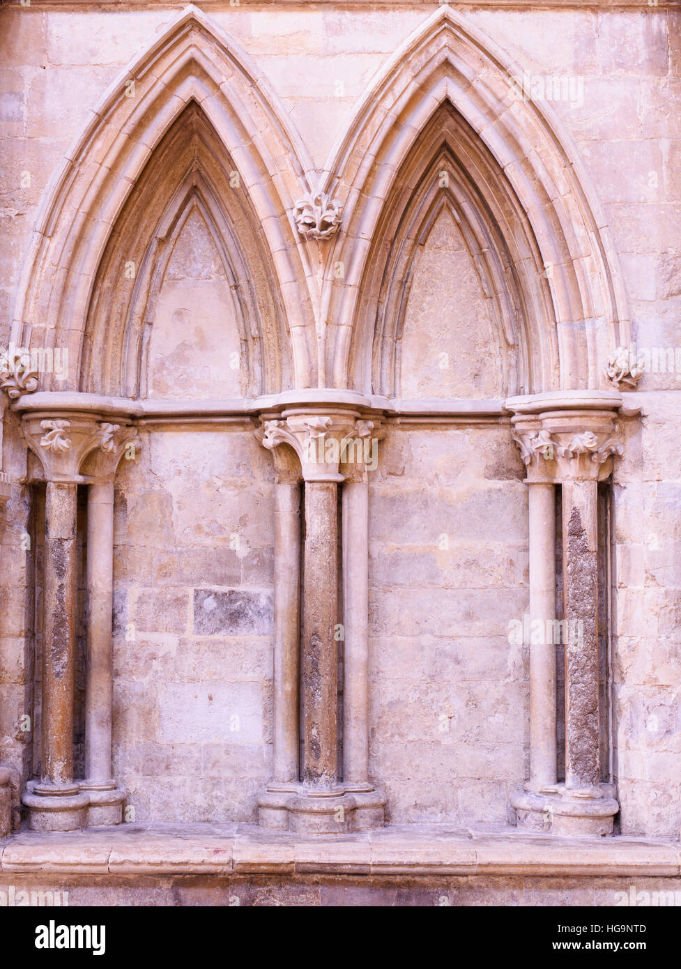 Lieu de repos sur un mur de la cathédrale de Lincoln, en Angleterre. Banque D'Images