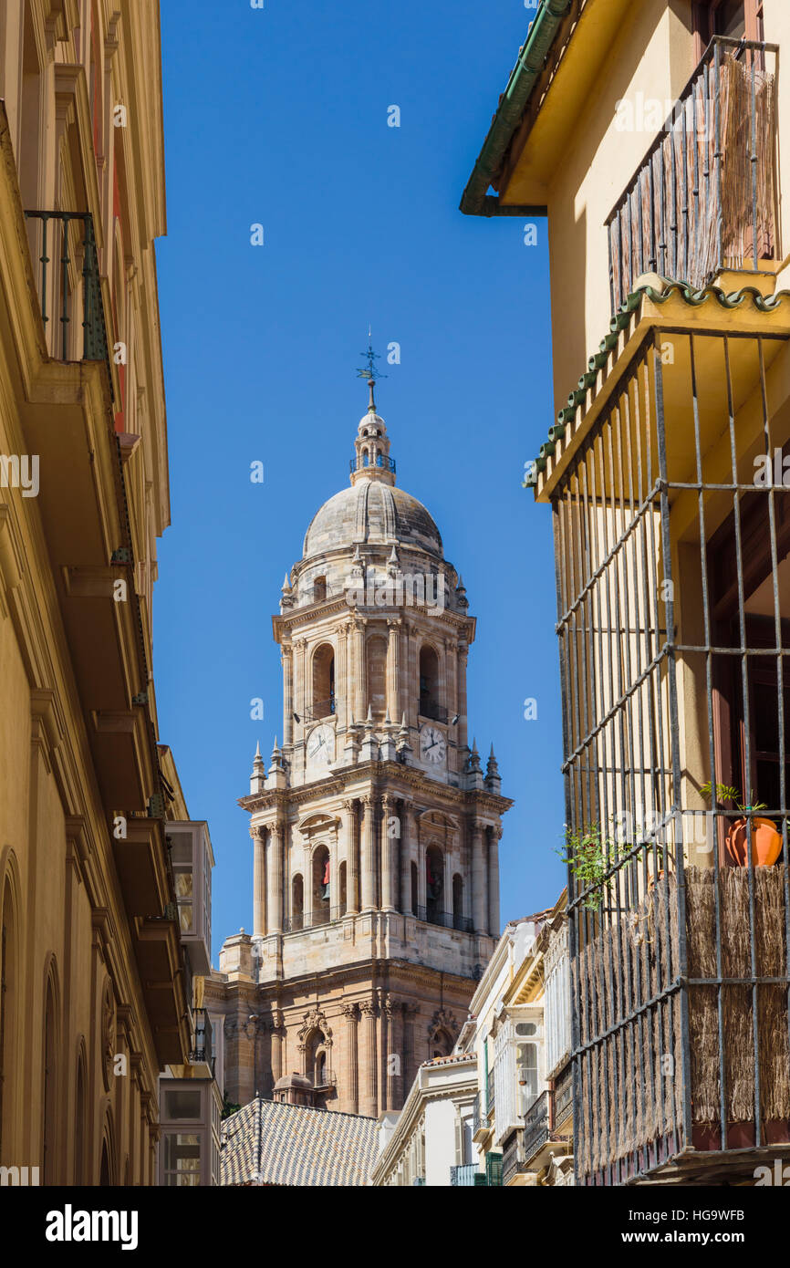 Malaga, la province de Malaga, Costa del Sol, Espagne. La tour de la cathédrale de la Renaissance. Full nom espagnol est la Santa Iglesia Catedral Basilica de la F Banque D'Images