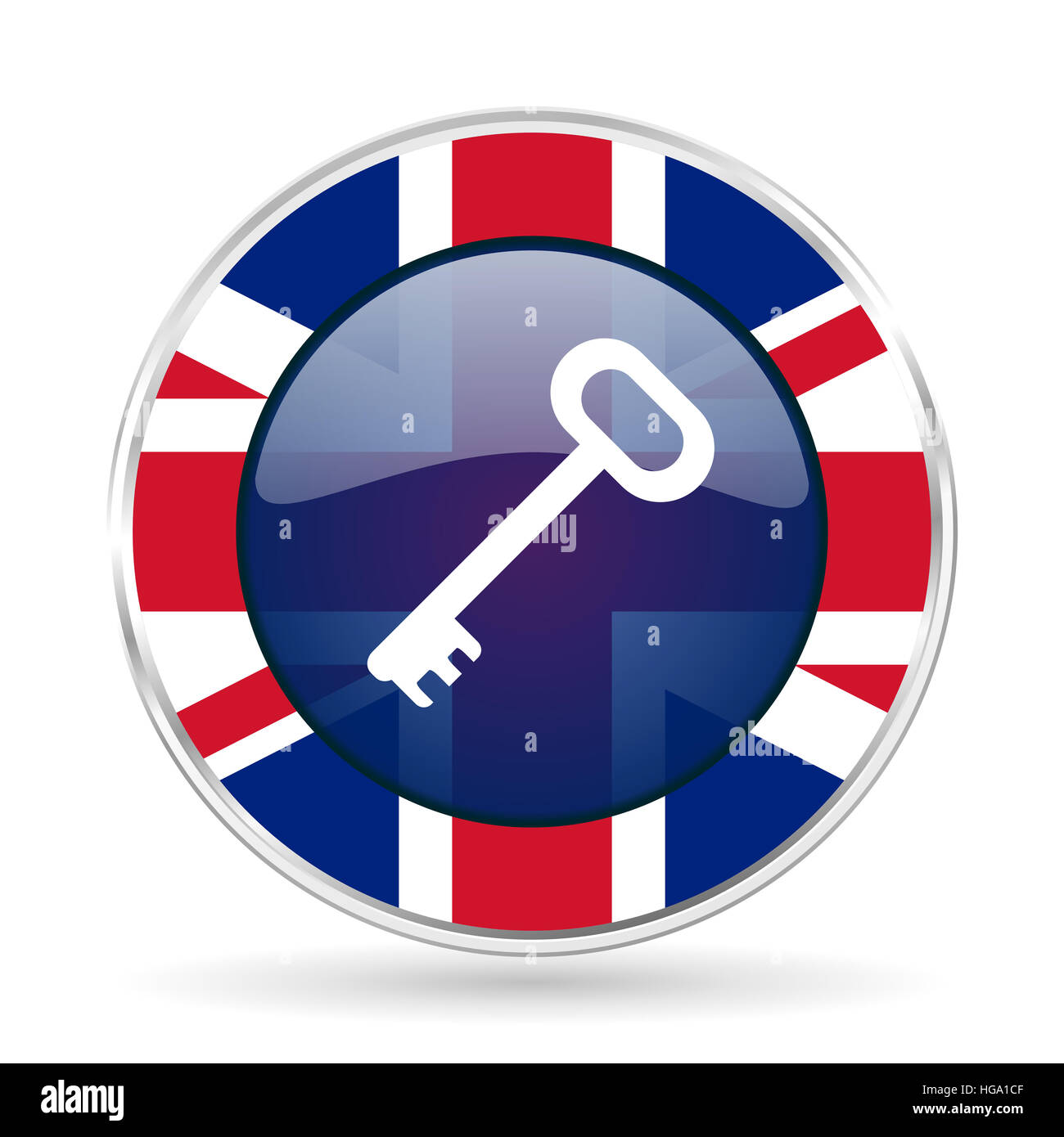 La clé d'icône du design - argent métallique ronde bouton de bordure avec la Grande-Bretagne d'un drapeau Banque D'Images