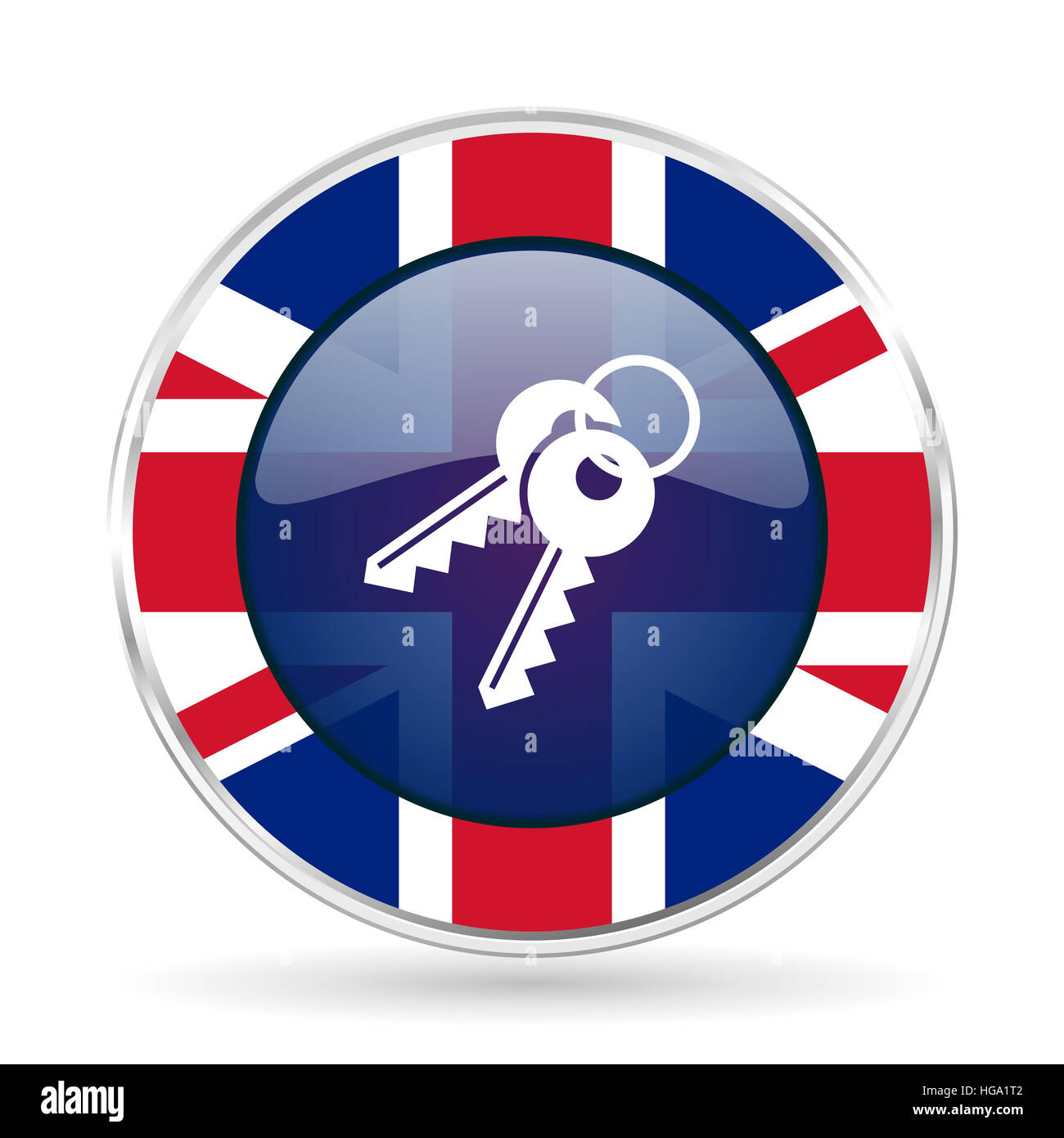 La touches d'icône du design - argent métallique ronde bouton de bordure avec la Grande-Bretagne d'un drapeau Banque D'Images