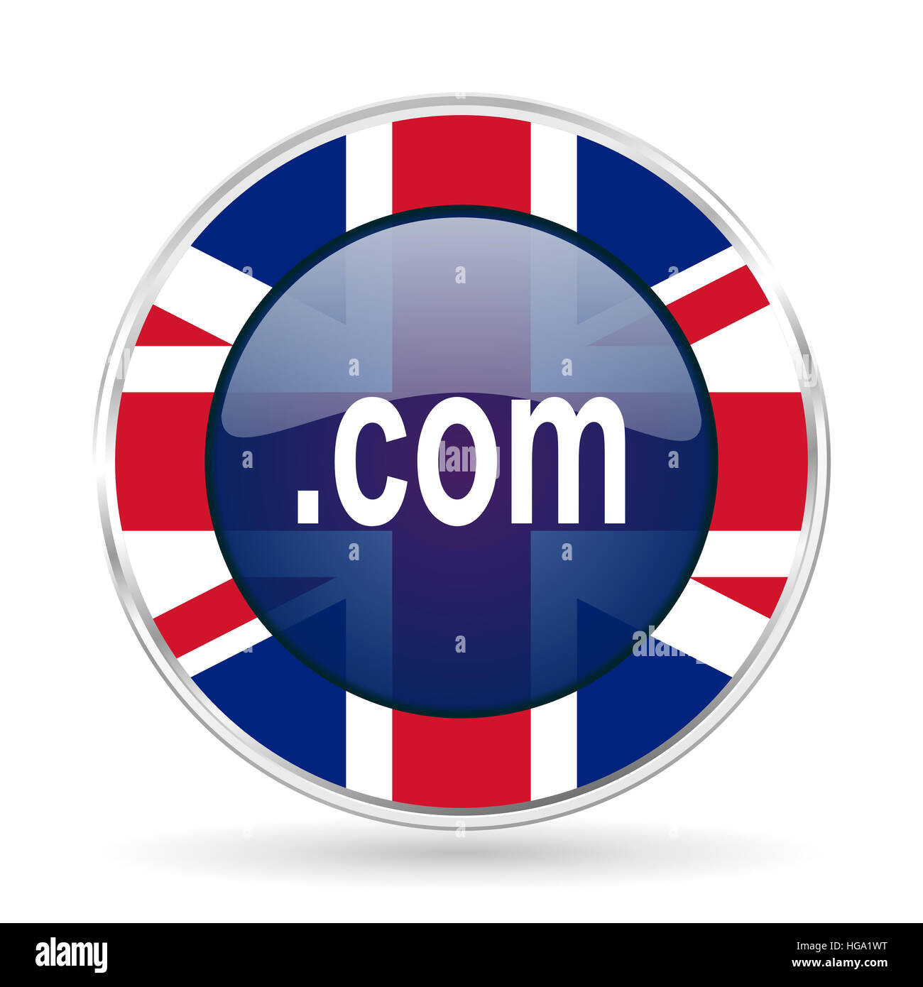 Com design icon - argent métallique ronde bouton de bordure avec la Grande-Bretagne d'un drapeau Banque D'Images