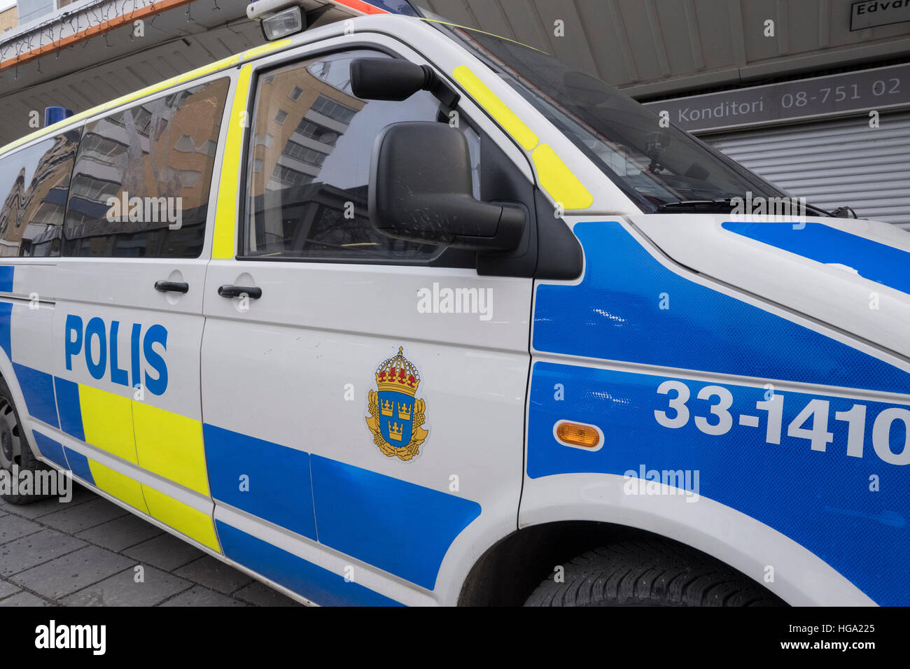 Voiture de la police suédoise. Banque D'Images