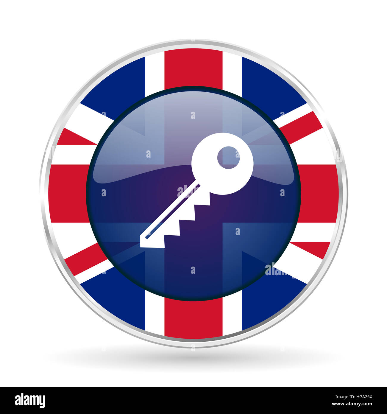 La clé d'icône du design - argent métallique ronde bouton de bordure avec la Grande-Bretagne d'un drapeau Banque D'Images