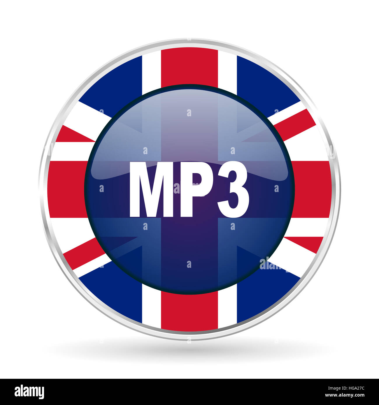 Icône du design britannique mp3 - argent métallique ronde bouton de bordure  avec la Grande-Bretagne d'un drapeau Photo Stock - Alamy